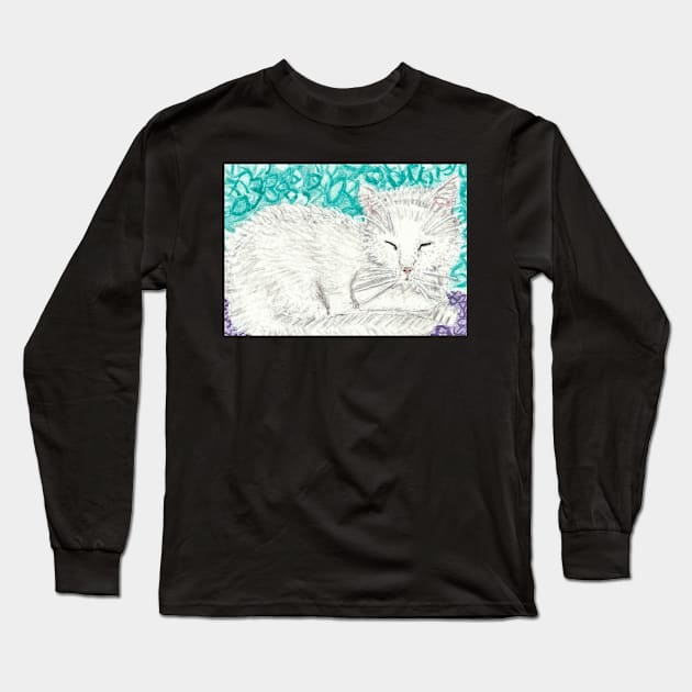 White cat watercolor painting Long Sleeve T-Shirt by SamsArtworks